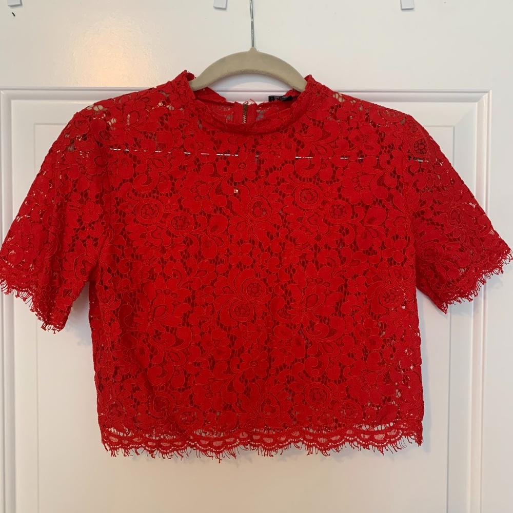Express Red Floral Lace Crop Top